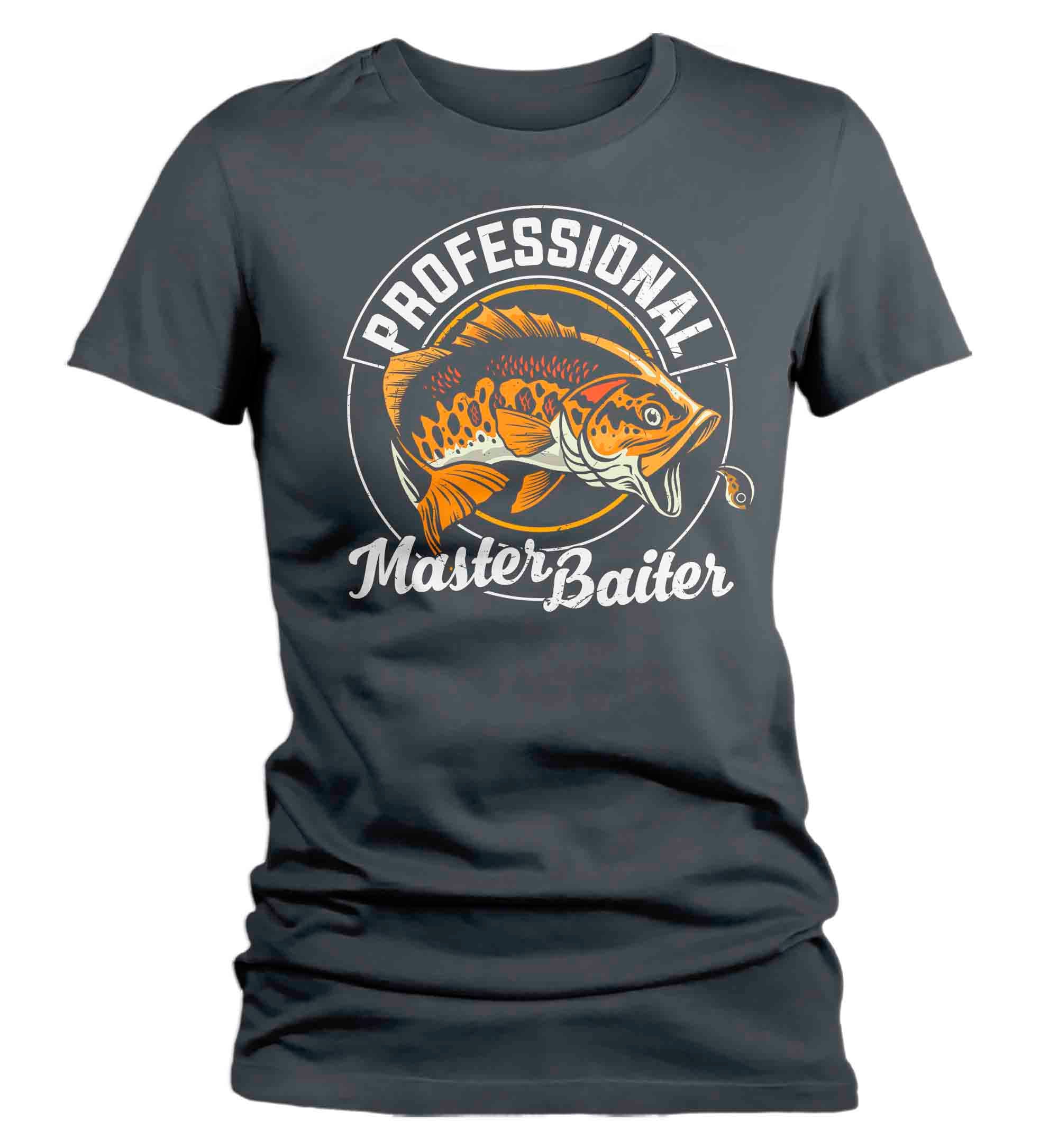Women's Funny Fishing T-Shirt Professional Master Baiter Vintage Shirt Fisherman Gift Humor Bass Fish Tee Ladies Graphic Tee