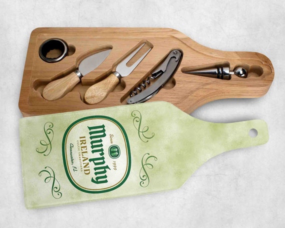 Personalized Irish Themed Wine Cheese Cutting Board Kitchen Decor Tempered Green St. Patrick's Day, Gift For Mom, Saying Counter Art