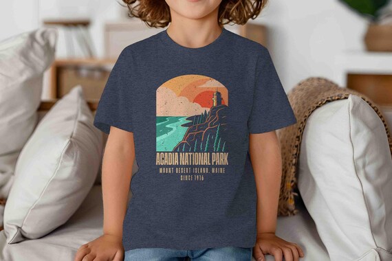 Kids  Acadia Shirt National Park Shirt Maine Lighthouse Vacation Hiker T Shirt Gift Idea Him Travel Tourist Unisex Graphic Tee Grunge 1916