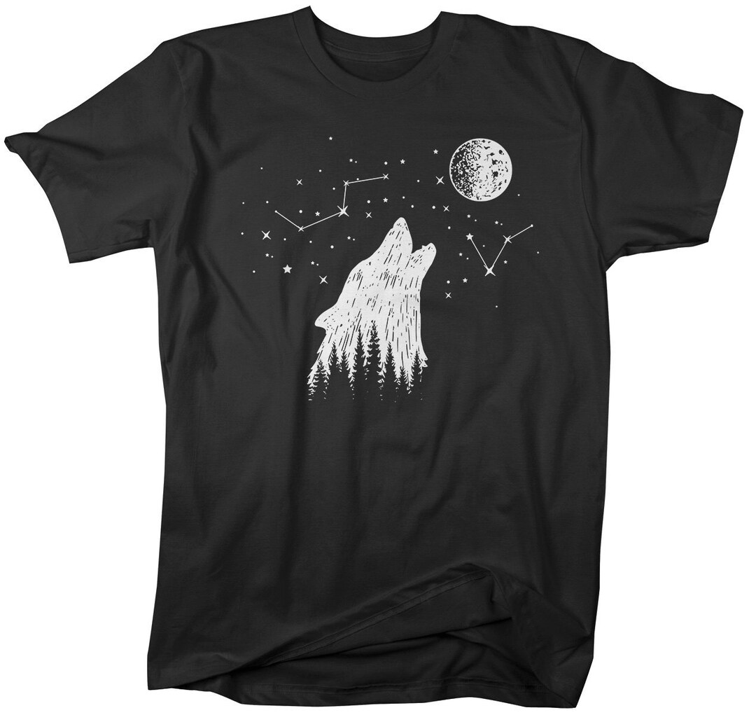 Men's Hipster Wolf T-shirt Howling Stars Moon Tee Big - Etsy