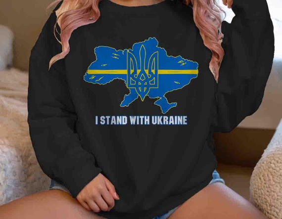 Men's I Stand Ukraine Sweatshirt Ukraine Outline Save Trident Flag Resist Anti Russia Maga Crewneck Gift Idea Unisex Tee Men Grunge FDT