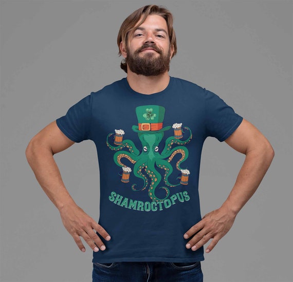 Men's Funny St. Patrick's Day T Shirt Octopus Shirt Funny St. Patrick's Day Shirt Drinking Shirt Shamroctopus