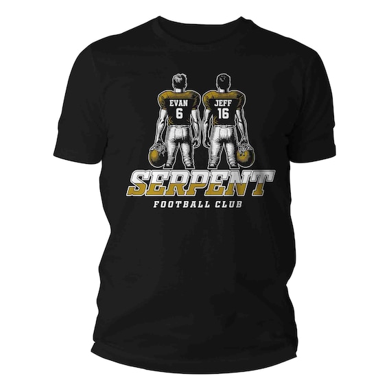Men's Personalized Football T Shirt Custom Football Helmets Senior Shirt Personalized Football Dad 2 Players Two Boys Custom Men's Gift Idea