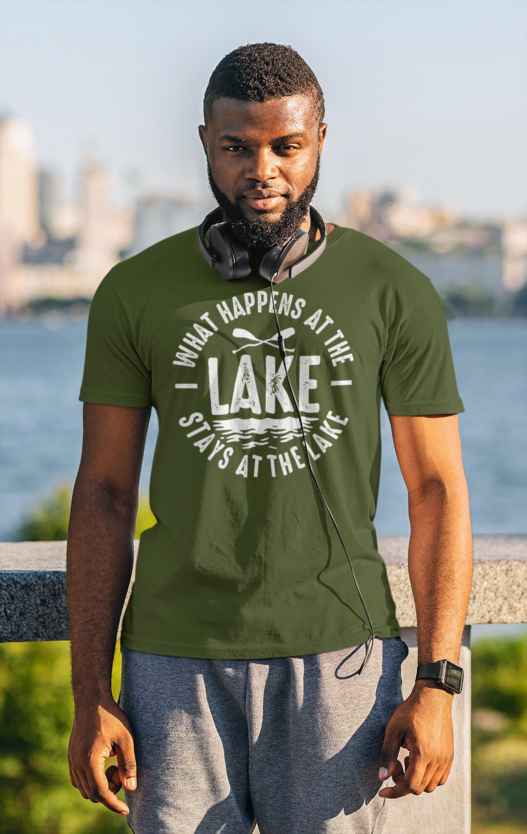 Men's Funny Lake Shirt Boater T Shirt What Happens at the Lake Stays