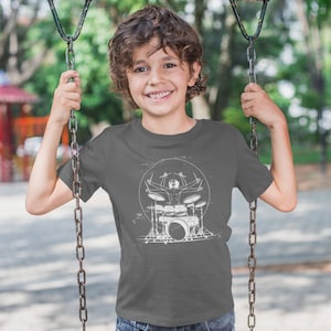 Kids Funny Drummer Shirt Drums Shirt DaVinci Vitruvian Style Music Tshirt Drummer Band Gift Idea Percussion Unisex Drum Tee