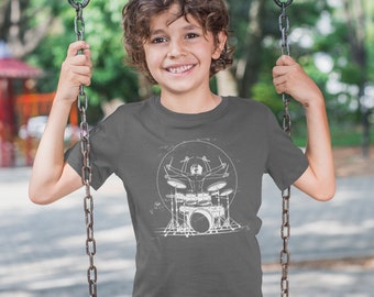 Kids Drummer T-Shirt: DaVinci Vitruvian Drums, Percussion Band Tee