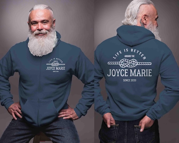 Men's Custom Boat Zip Up Hoodie Personalized Captain Yacht Boater Captain Gift Nautical Anchor Sailing Sweatshirt Unisex Mans Gift Idea