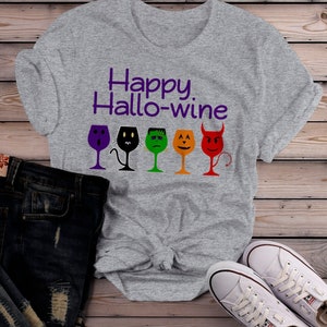 Women's Funny Halloween T Shirt Happy Hallowine Graphic Tee Hallo-wine TShirt Wine Shirts Bild 7