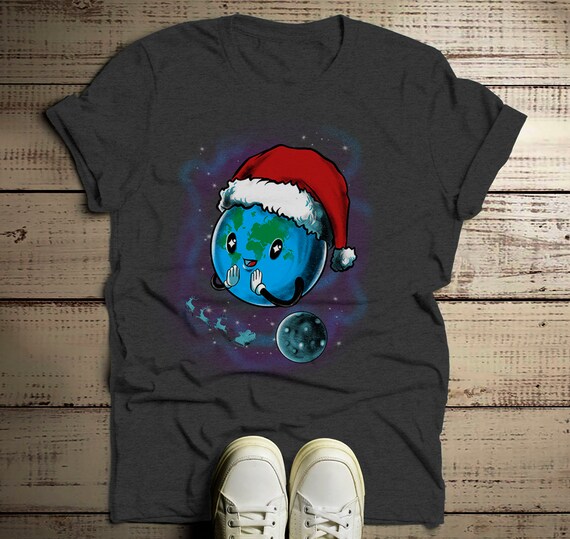 Men's Earth Christmas Shirt Geek Shirt Christmas Geek Shirts Graphic Tee Santa Hat T Shirt