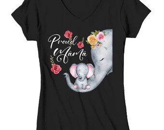 Women's Proud Mama Elephant T Shirt Mom T Shirts Hipster Boho Elephant Child Shirts