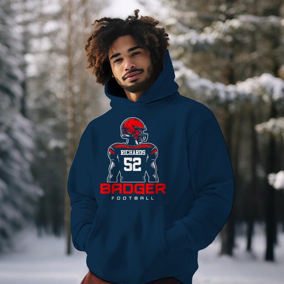 Men's Personalized Football Player Hoodie Sweatshirt Custom Illustration Modern Hooded Pullover Football Dad Uncle Fleece Gift Idea Unisex