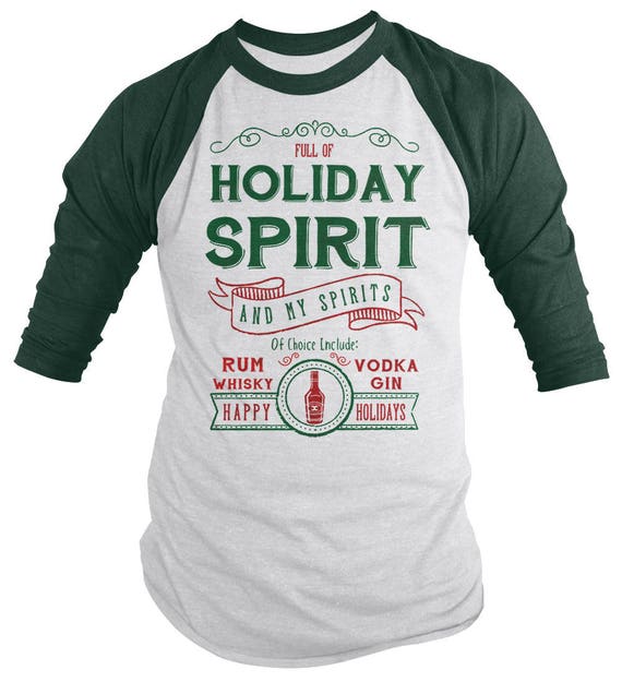 Shirts By Sarah Men's Funny Holiday Spirit Drinking 3/4 Sleeve Raglan Vodka Hilarious Christmas Shirt