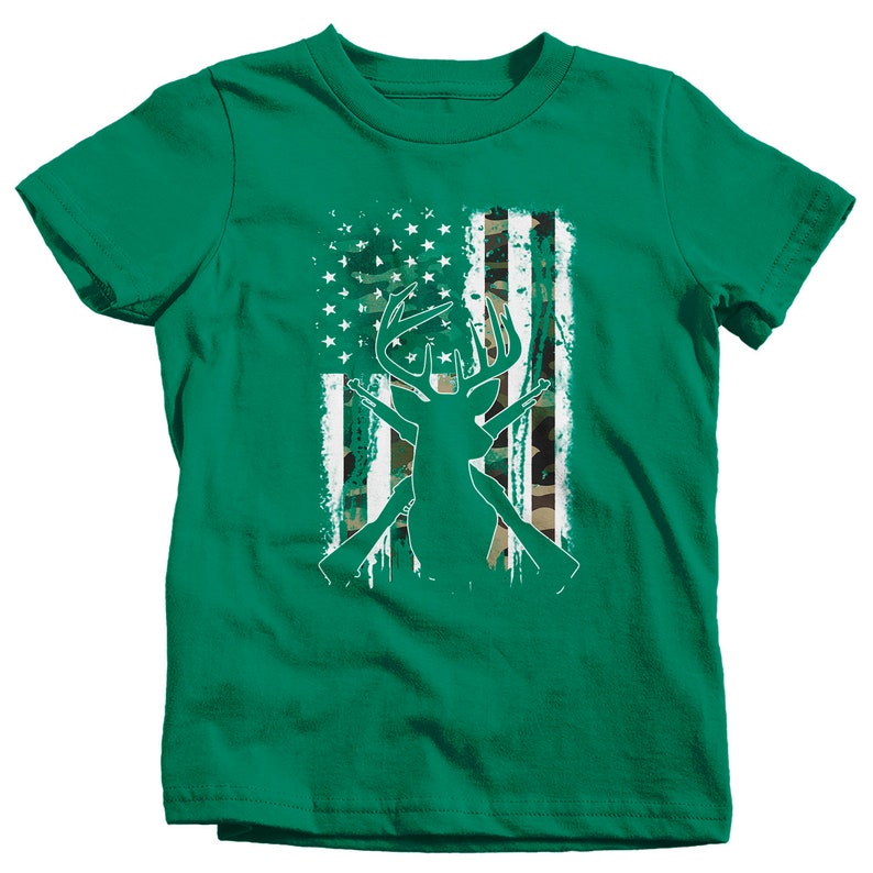 Kids Deer Hunting T Shirt Buck Shirt Hunter Shirt Camo Flag T Etsy