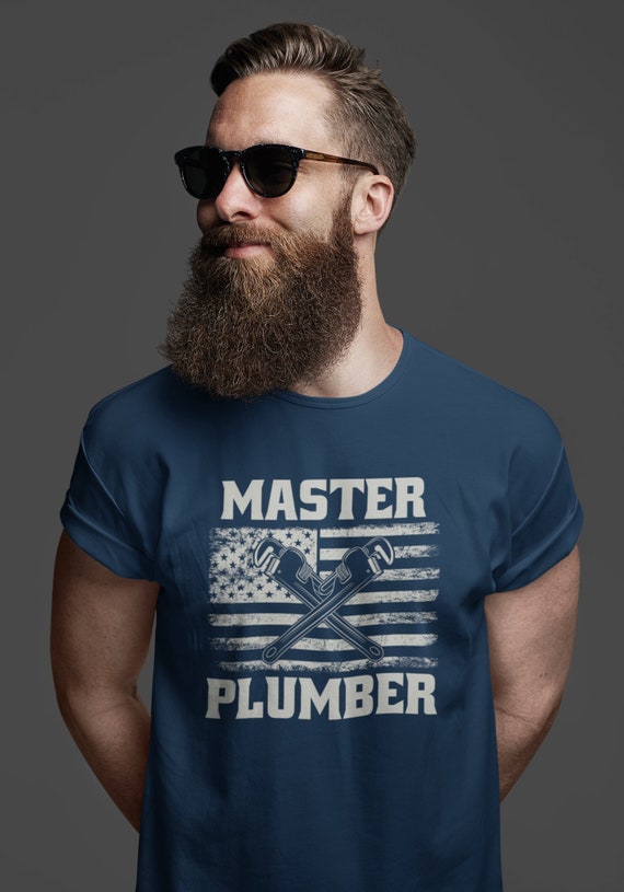 Men's Funny Plumber T-Shirt Father's Day Gift Idea Master Plumbing Shirt Plumb Job T-Shirt Patriotic Pipes Flag American Plumber T Shirt