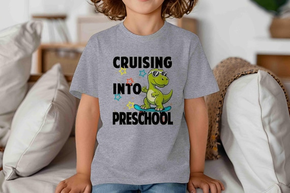 Kids Preschool Shirt Dinosaur TShirt Cruising Into T-Shirt Skateboard Dino Preschooler T Shirt Cute Girl's Boy's Children's Youth Gift