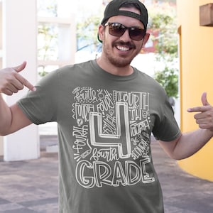 Men&#39;s Fourth Grade Teacher T Shirt 4th Grade Typography T Shirt Cute Back To School Shirt 4th Teacher Gift Shirts