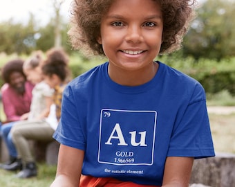 Kids Funny Autism Shirt Au Gold Autistic Element TShirt Science Geek Neurodivergent Colorful AuDHD ASD Youth Children Child Unisex