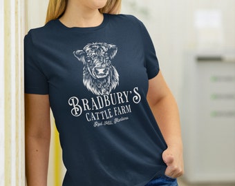 Women's Personalized Farm Shirt Highland Cow Farming T Shirt Cattle Farmer Sketch Shirts Custom Gift Idea Ladies Cut Woman Fit