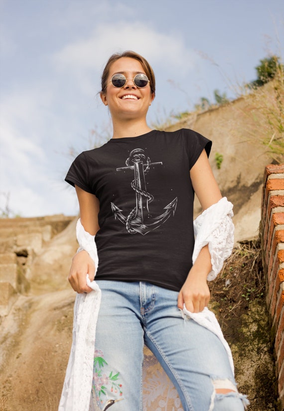 Women's Boating Shirt Vintage Anchor Nautical Boater Sailor Sailing T Shirt Captain Gift Pontoon Graphic Sea Water Tee Ladies Woman