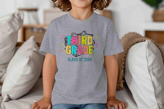 Kids Cute Third Grade Shirt Back To School TShirt Class of 2034 Cute Icons T-Shirt 3rd Grade 3 T Shirt Boho Children's School Gift Girl's