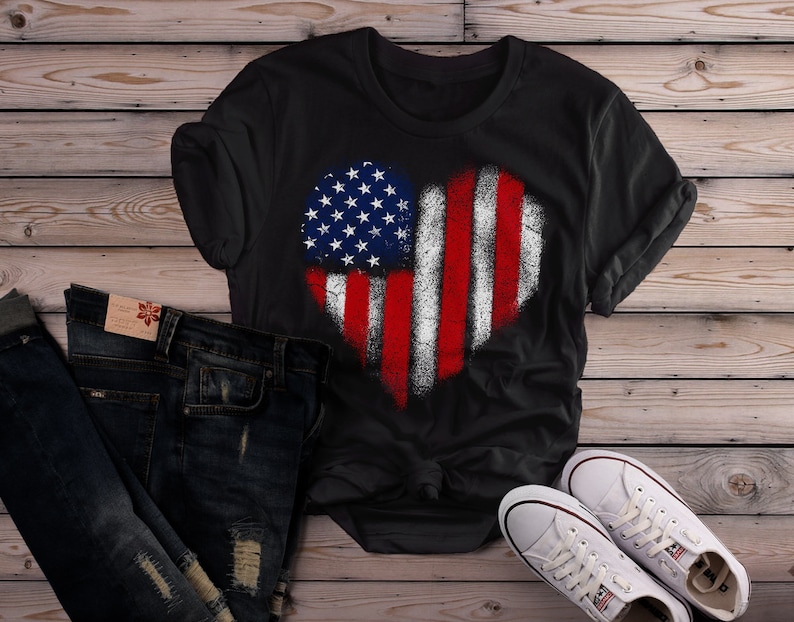 Women's American Flag Heart T-shirt Patriotic 4th July | Etsy