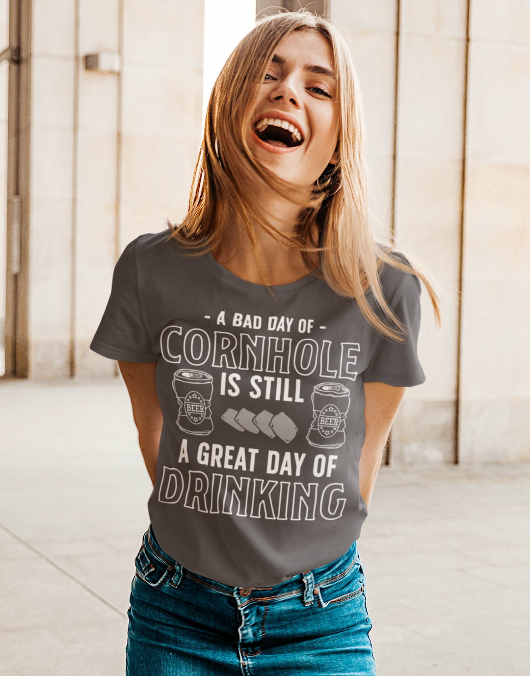 Funny Cornhole T-shirt: Drinking Gift Tee - Ladies Soft Graphic