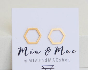 Hexagon Earrings, Hexagon studs, Gold earrings, Minimalist Gold Jewelry, Gold Earrings, Modern Jewelry