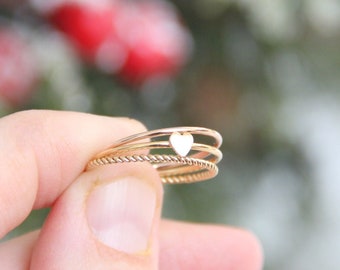 Heart Rings, Heart 14k Gold Stackable Ring, Gold Ring, midi ring, simple gold ring, minimal gold ring, thin gold ring, Gold Ring