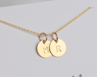 Double 3/8 Inch 14kt GOLD FILLED Initial Necklace, Personalized Initial necklace, Hand stamped, Gold Letter Necklace, Gold Necklace
