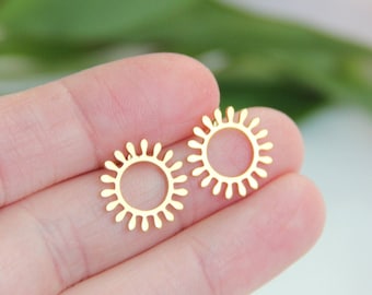 Sun Earrings, Open Circle Sun Earrings, Circle Earrings , Gold circle earrings, Minimalist Gold Jewelry, Gold Earrings, Modern Jewelry