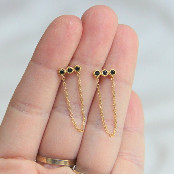 Chain earrings, Three stone chain earrings, Cz earrings, Gold earrings, Minimalist earrings, Dainty earrings, Dangle chain earring,