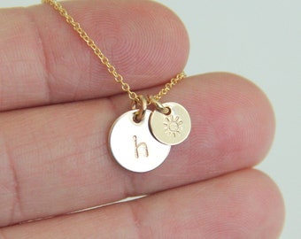 Small and tiny charm necklace, 14kt GOLD FILLED Initial Necklace, Personalized Initial necklace, Hand stamped, Gold Letter Necklace