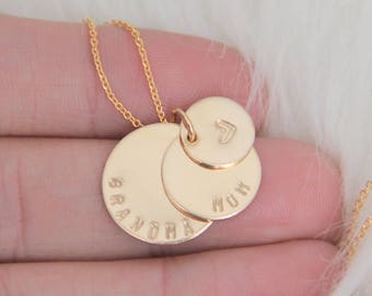3 Charm Necklace,Gold Filled Necklace,  Personalized necklace, Hand stamped, Necklace, Gold Necklace, Bridesmaid Gift, Name necklace