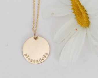 5/8in Gold Filled Necklace,  Personalized necklace, Hand stamped, Necklace, Gold Necklace, Bridesmaid Gift, Name necklace