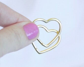 Large Heart Huggies, Heart Hoops, Gold Heart Huggies, Gold Heart Earrings, Gold Huggies, Huggies, Gold Hoops, Everyday Hoops