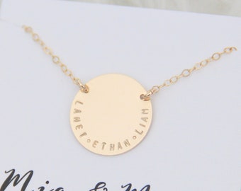 3/4in Gold Filled Necklace,  Personalized necklace, Hand stamped, Necklace, Gold Necklace, Bridesmaid Gift, Name necklace