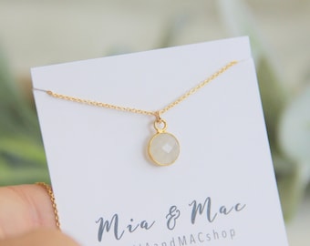 Moonstone Necklaces, Charm Necklace, White stone Necklace, Simple Necklace, 14kt Gold Filled, Necklace