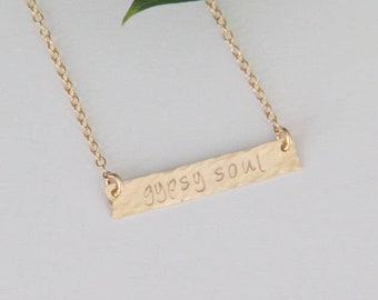 14kt Gold filled Hammered Bar Necklace, Gold Bar Necklace, Initial necklace, Gold Necklace, Nameplate Necklace, Bridesmaid Gift