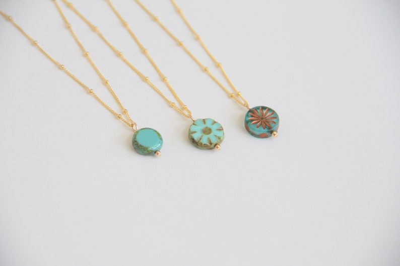 Stones Necklaces, Beaded chain Necklace, Turquoise Necklace, Bead Necklace, 14kt Gold Filled, Necklace image 7