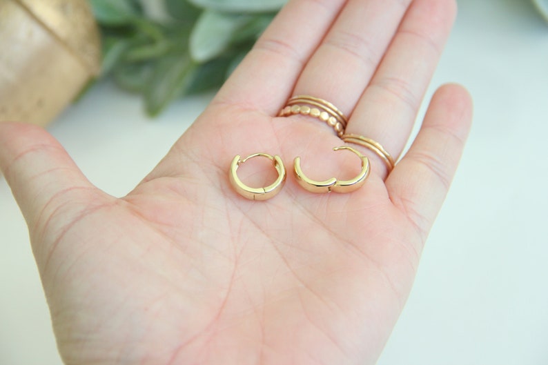 Thick Gold Huggies, Gold thick Huggies, Gold Earrings, Gold Huggies, Huggies, Gold Hoops, Everyday Hoops image 5