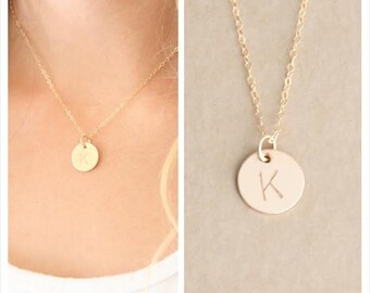 1/2 in 14kt Gold filled Initial Necklace, Personalized Initial necklace, Hand stamped, Gold Letter Necklace, Gold Necklace, Bridesmaid Gift