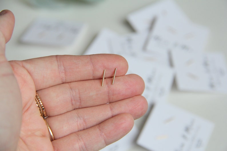 Bar Earrings, 14k Gold Filled Earrings, Bar Studs, Gold Earrings, Hypo Allergenic, Minimalist Gold Jewelry, Bridesmaid Gift image 3