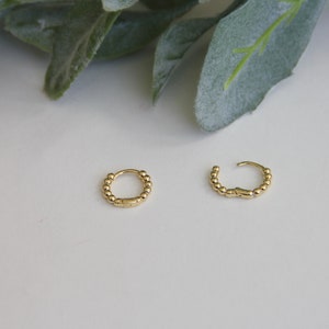 Gold Beaded Huggies, Gold Bubble Huggies, Beaded Earrings, Gold Huggies, Huggies, Gold Hoops, Everyday Hoops image 5