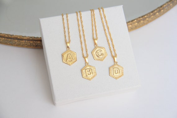 Hexagon Gold Letter Necklace Gold 