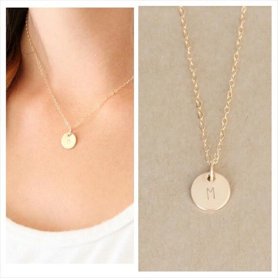 14K Gold 3/8 Initial Charm Necklace