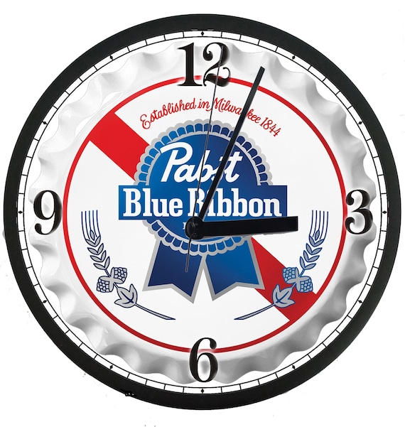 Pabst Blue Ribbon パブストブルーリボン 壁掛け時計 Blue Ribbon Wall Clock, Food, Beer, Bar, Mancave, Restaurant, Home