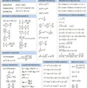 Algebra+math Reference Charts Bundle 8 X 10 Digital Download - Etsy