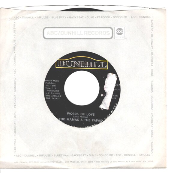 Words of Love Mamas and Papas 1966 45 RPM Record