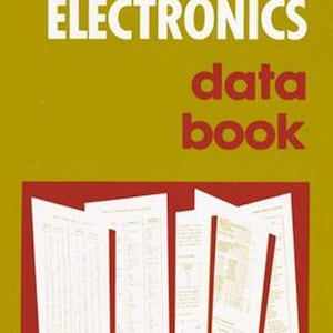 May include: A yellow cover with the text "Radio Shack" and "Electronics data book" in white and red lettering. The cover also has the text "One dollar and twenty-five cents" in black lettering. The cover features a red background with a white, folded, paper document.