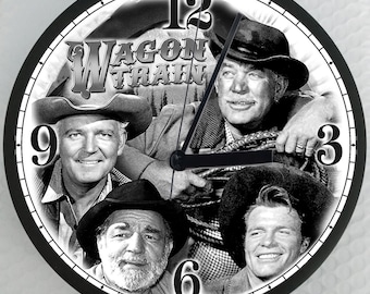 Wagon Train B&W Wall Clock, western, TV Show, wagon, home decor, gift